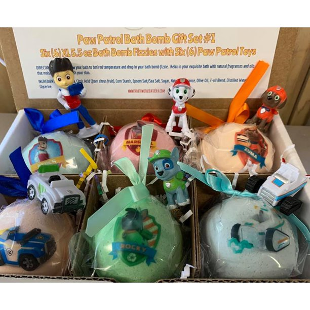 12 XL Bath Bomb Fizzies with Surprise Paws Patrol Figure Inside - Handmade, Natural Ingredients, Fruity, Kid-Friendly Scents