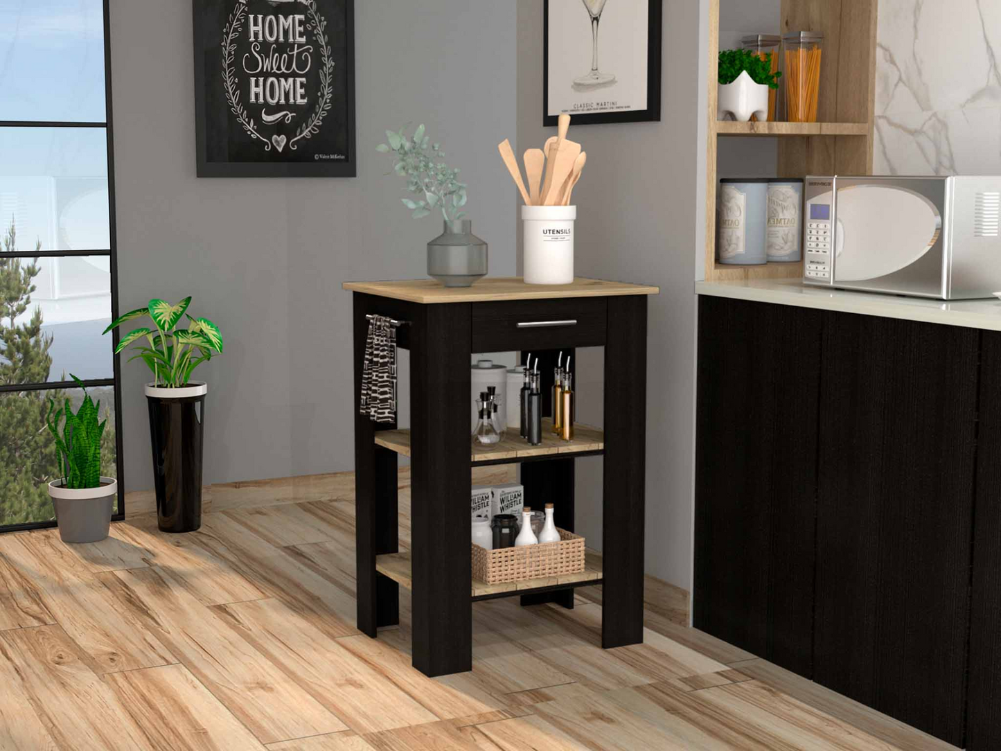 Delos 23 Kitchen Island, Two Shelves, Two Drawers - Functional and Stylish