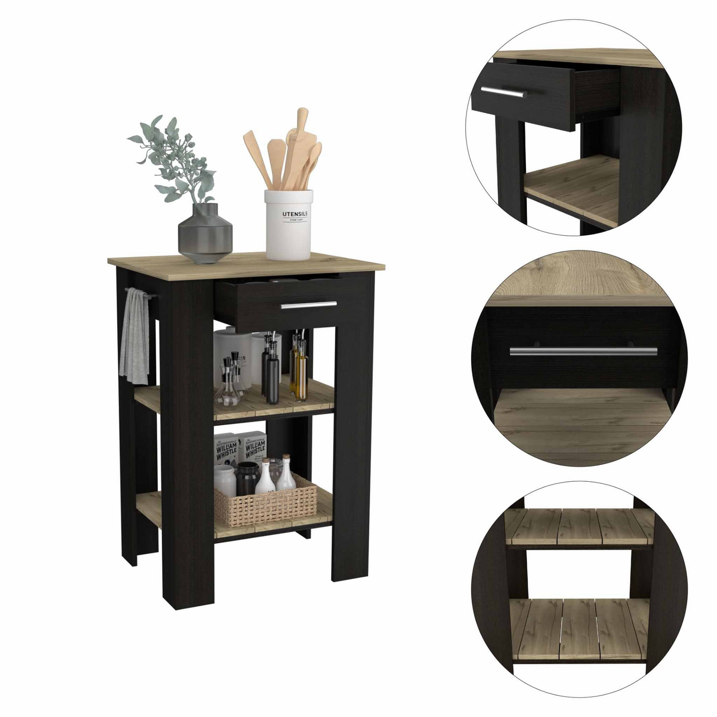 Delos 23 Kitchen Island, Two Shelves, Two Drawers - Functional and Stylish