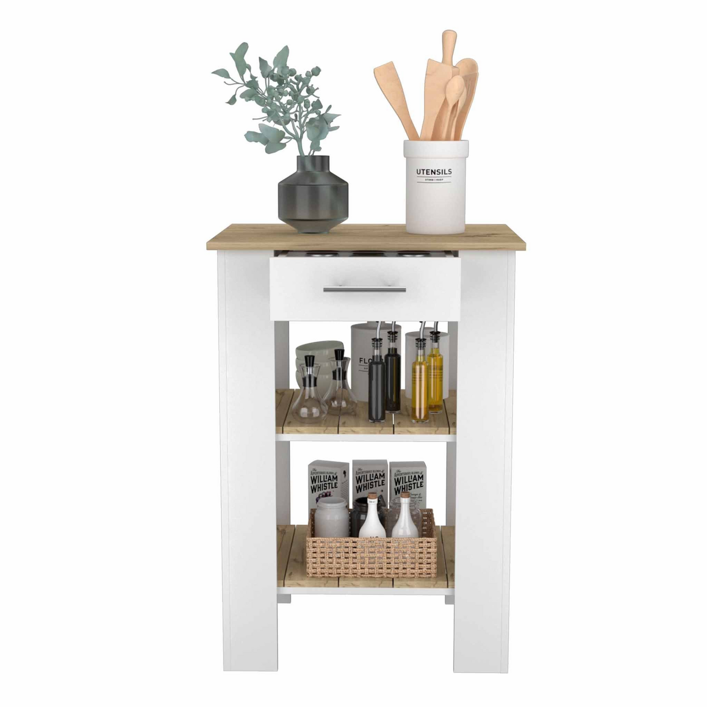 Delos 23 Kitchen Island, Two Shelves, Two Drawers - Functional and Stylish