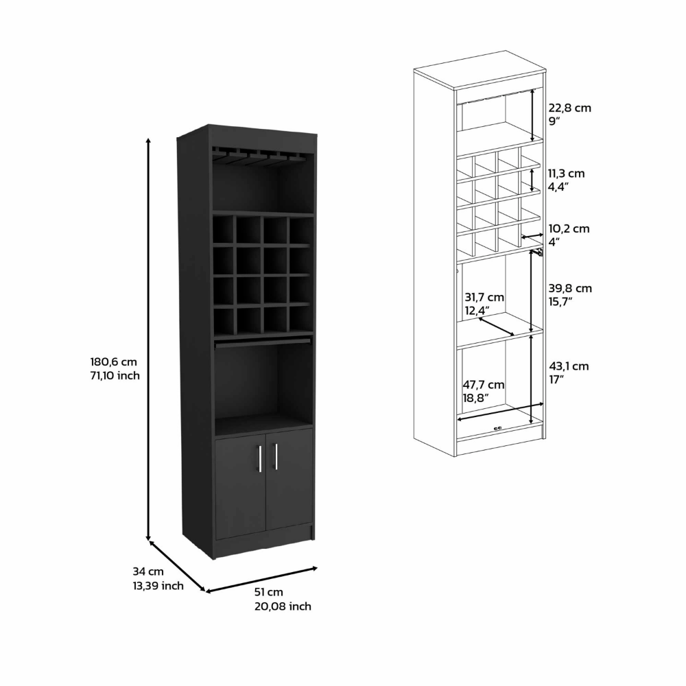 Athens Kava Bar Cabinet - Modern Style with Wine Cubbies and Ample Storage