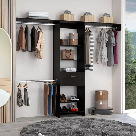 Brisk Closet System - One Drawer, Three Metal Rods, Five Open Shelves