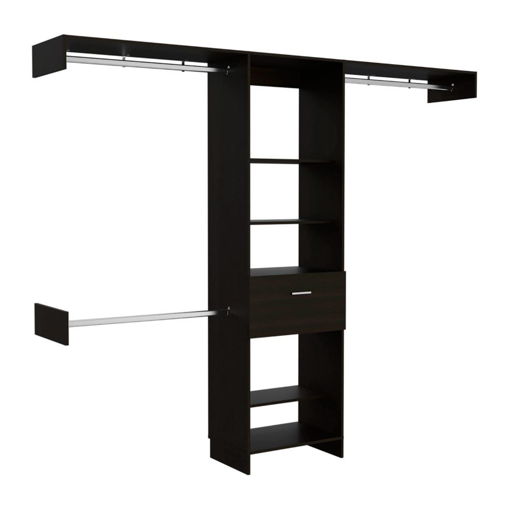 Brisk Closet System - One Drawer, Three Metal Rods, Five Open Shelves