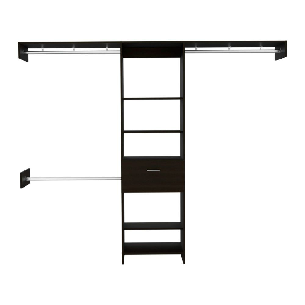 Brisk Closet System - One Drawer, Three Metal Rods, Five Open Shelves