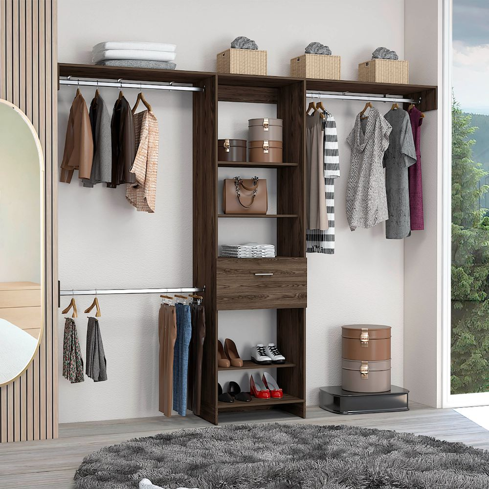 Brisk Closet System - One Drawer, Three Metal Rods, Five Open Shelves