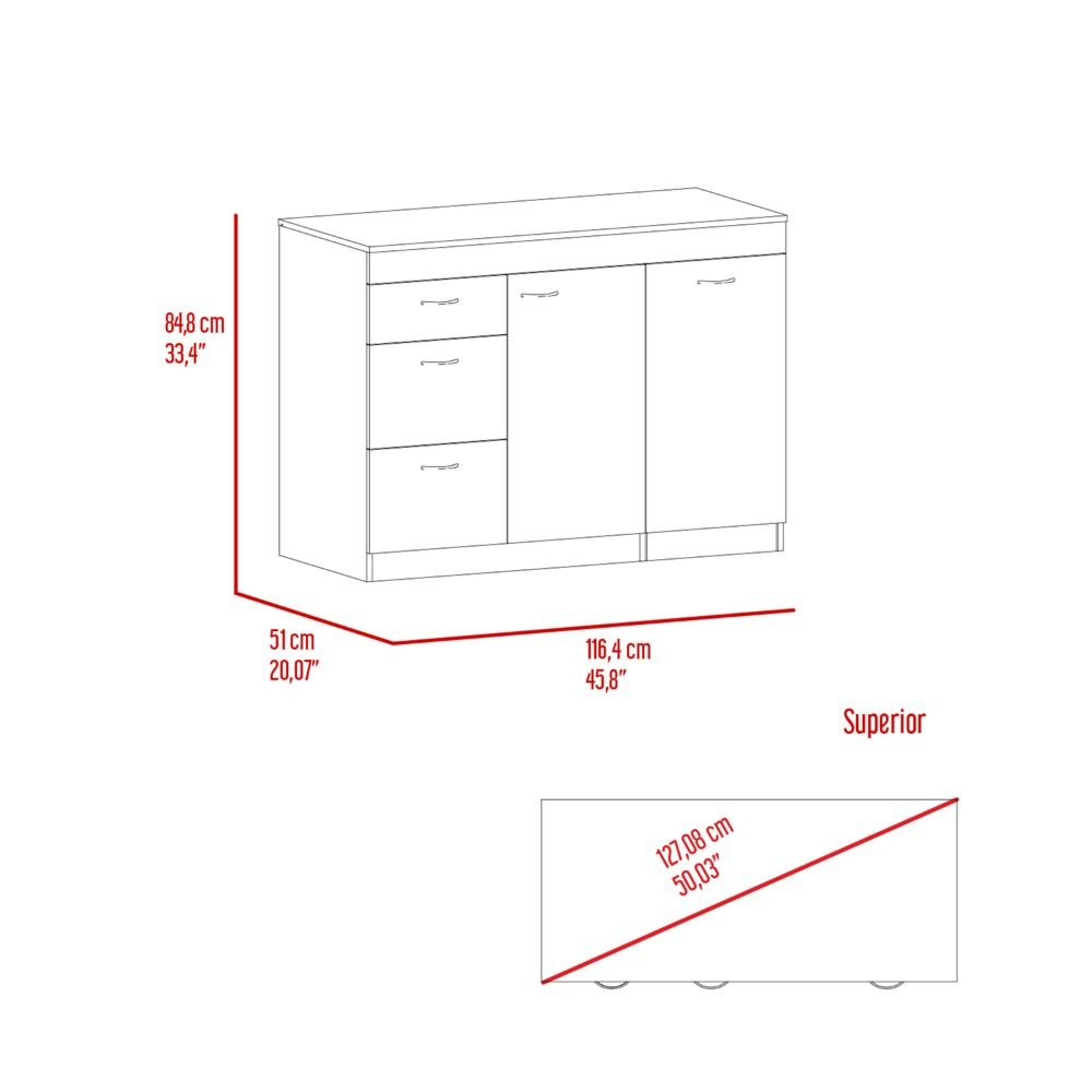 Camp Kitchen Base Cabinet with Three Drawers and Two Interior Shelves