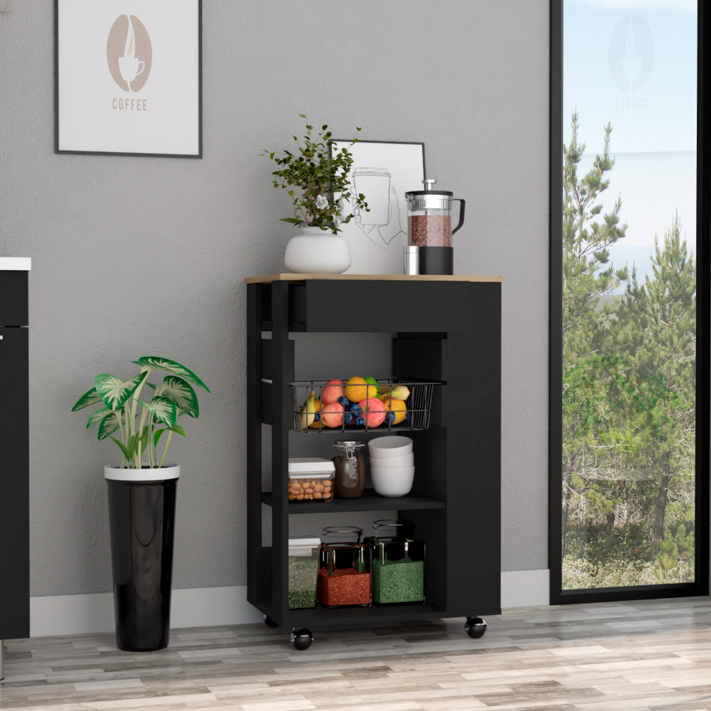 Rosemont Kitchen Cart with Two Open Shelves, Four Casters, and One Drawer