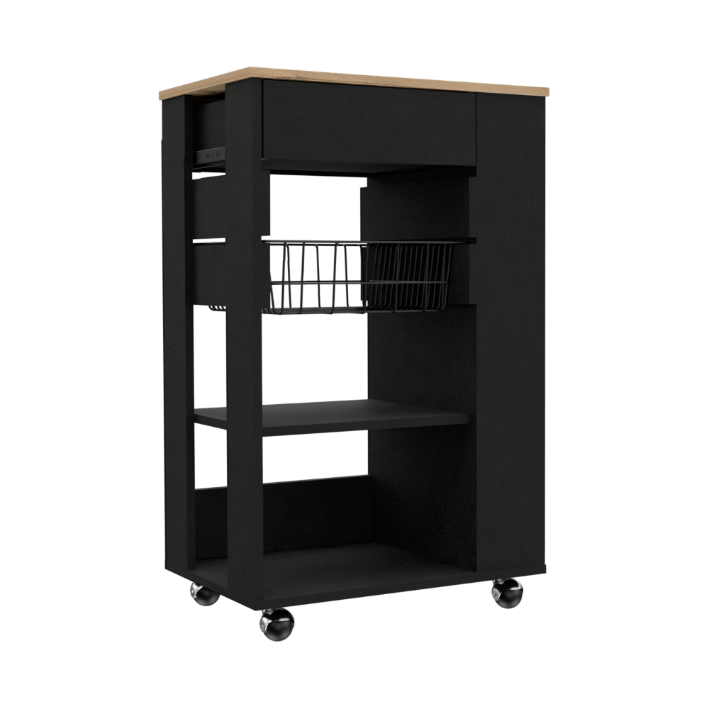 Rosemont Kitchen Cart with Two Open Shelves, Four Casters, and One Drawer