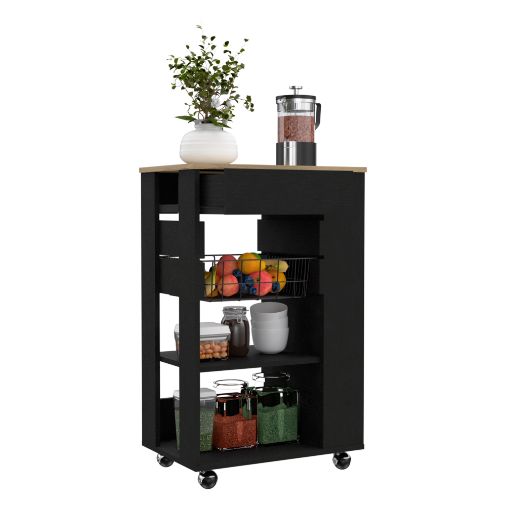 Rosemont Kitchen Cart with Two Open Shelves, Four Casters, and One Drawer
