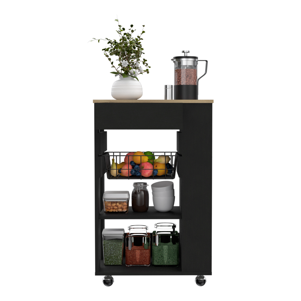 Rosemont Kitchen Cart with Two Open Shelves, Four Casters, and One Drawer