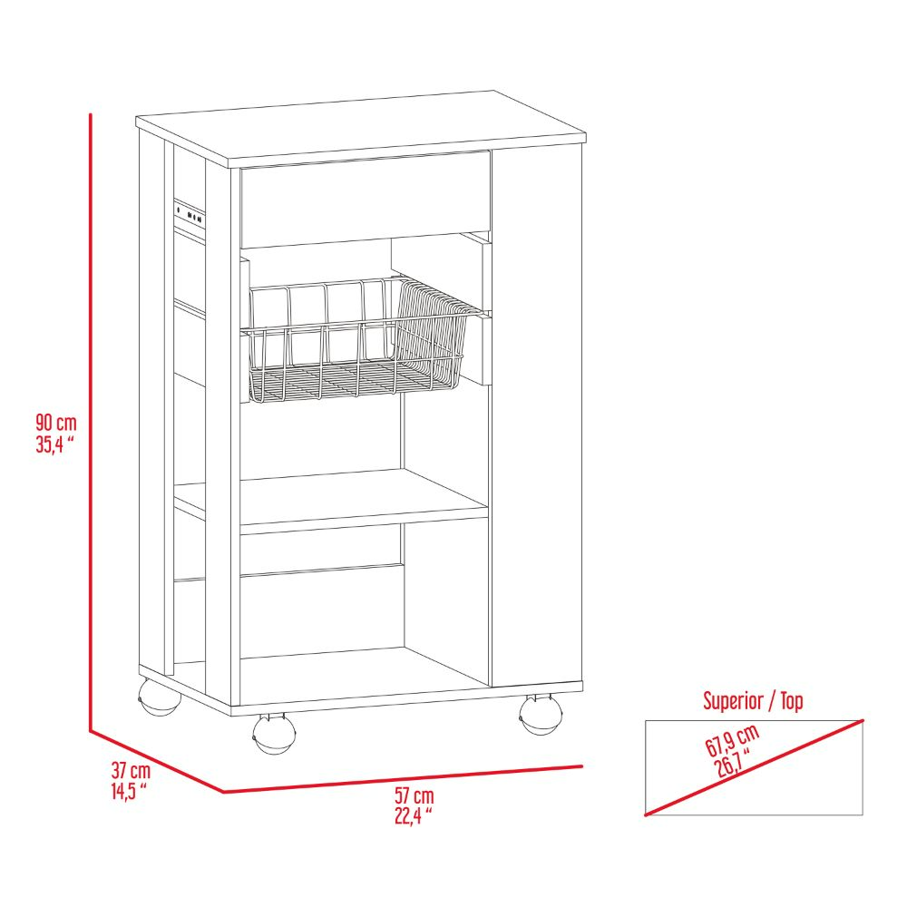 Rosemont Kitchen Cart with Two Open Shelves, Four Casters, and One Drawer