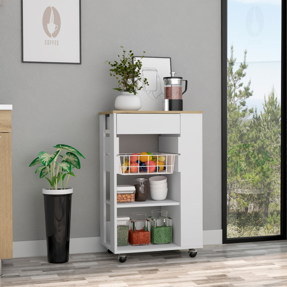 Rosemont Kitchen Cart with Two Open Shelves, Four Casters, and One Drawer