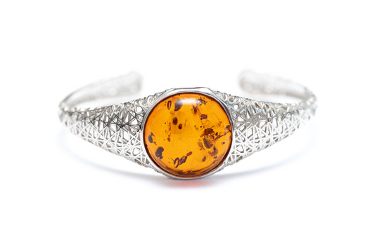 Handmade Modern Amber Arm Cuff - Sterling Silver & Baltic Amber