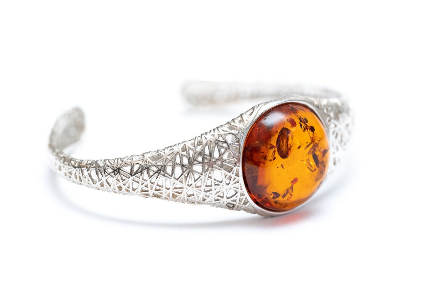 Handmade Modern Amber Arm Cuff - Sterling Silver & Baltic Amber