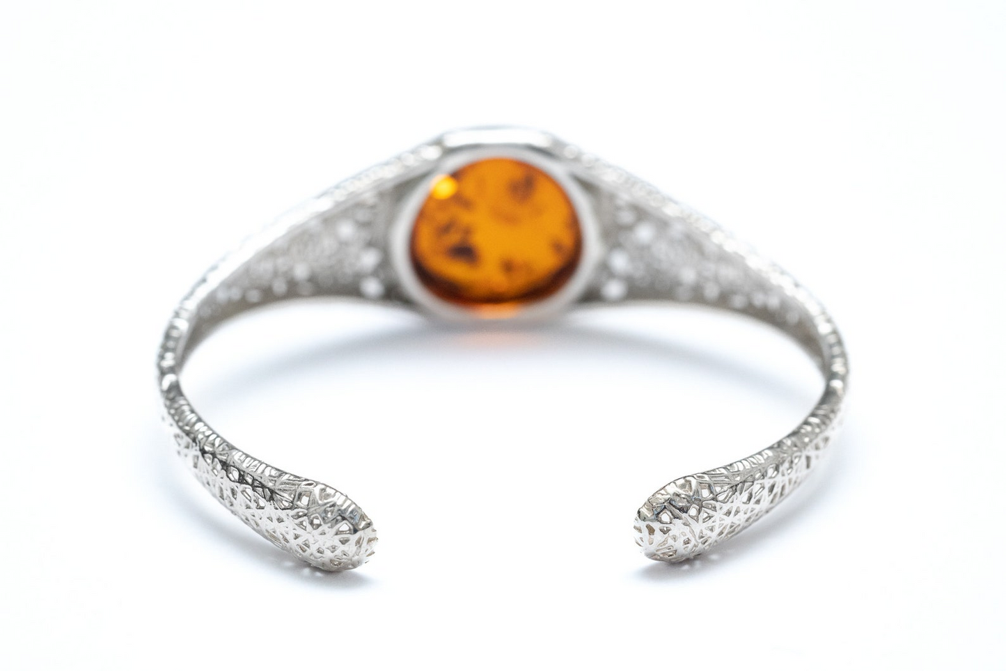 Handmade Modern Amber Arm Cuff - Sterling Silver & Baltic Amber