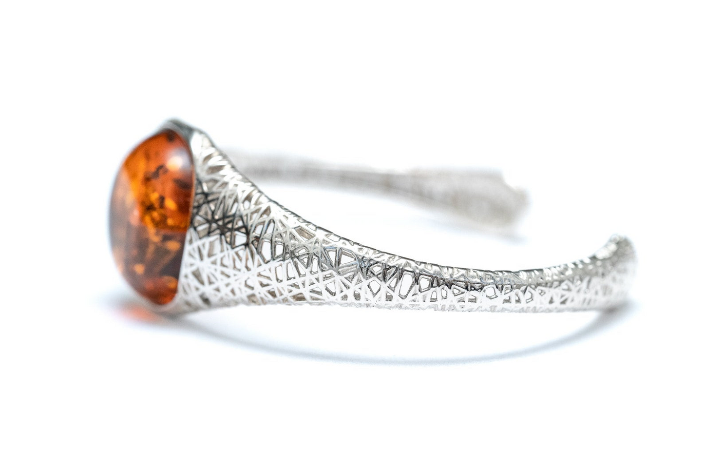 Handmade Modern Amber Arm Cuff - Sterling Silver & Baltic Amber