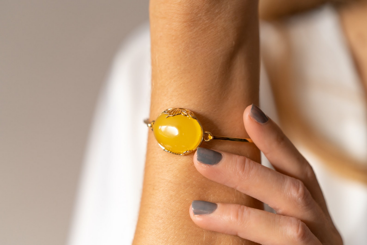 Handmade Yellow Amber and Gold Bangle | Elegant Statement Jewelry