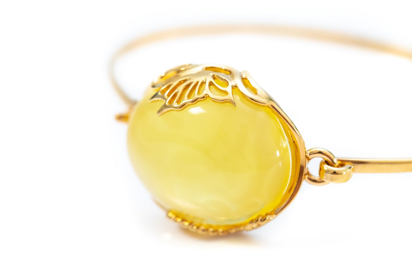 Handmade Yellow Amber and Gold Bangle | Elegant Statement Jewelry