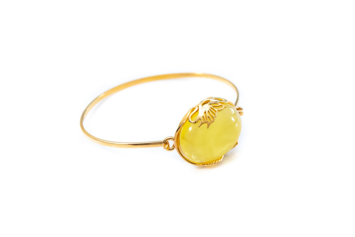Handmade Yellow Amber and Gold Bangle | Elegant Statement Jewelry
