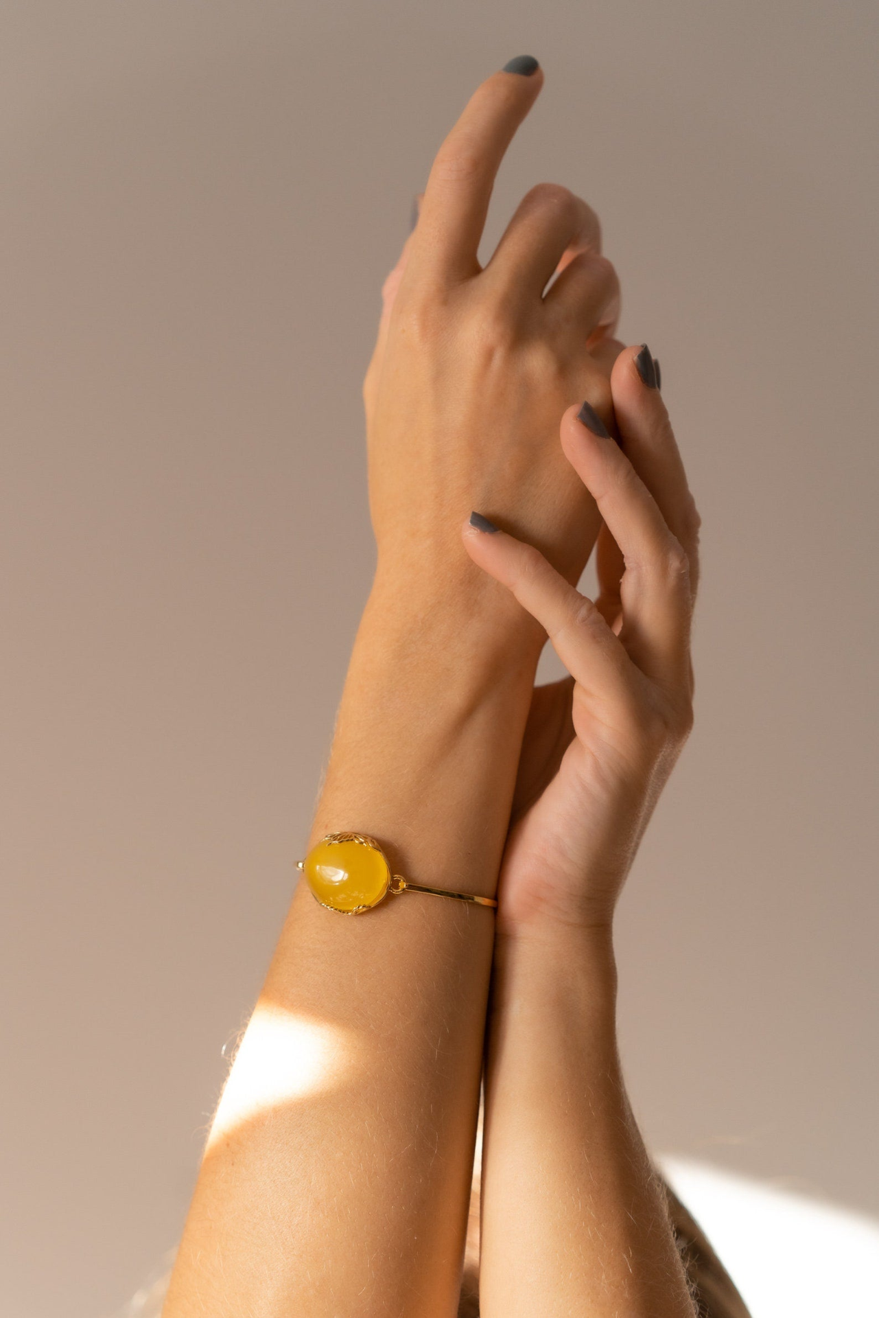 Handmade Yellow Amber and Gold Bangle | Elegant Statement Jewelry