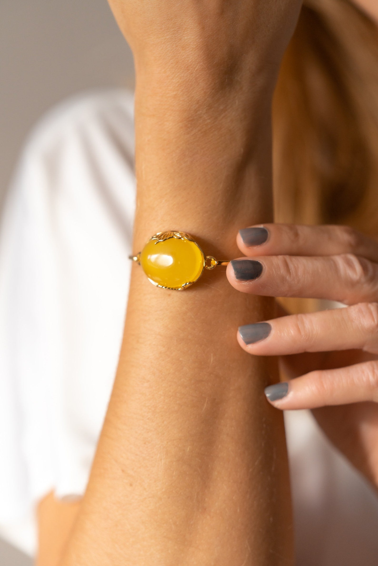 Handmade Yellow Amber and Gold Bangle | Elegant Statement Jewelry