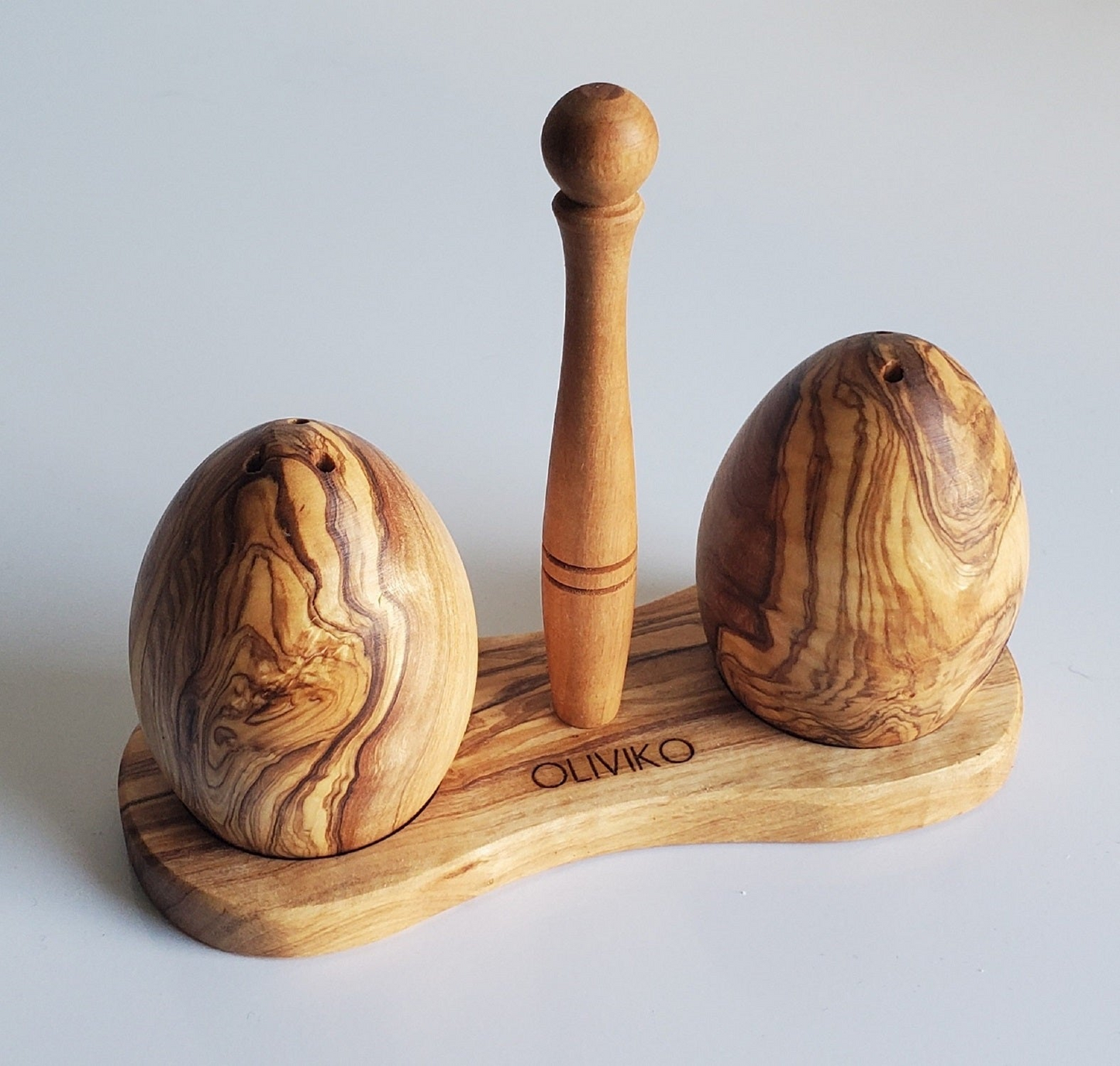 Handmade Olive Wood Egg Salt and Pepper Shaker - Elegant Kitchenware