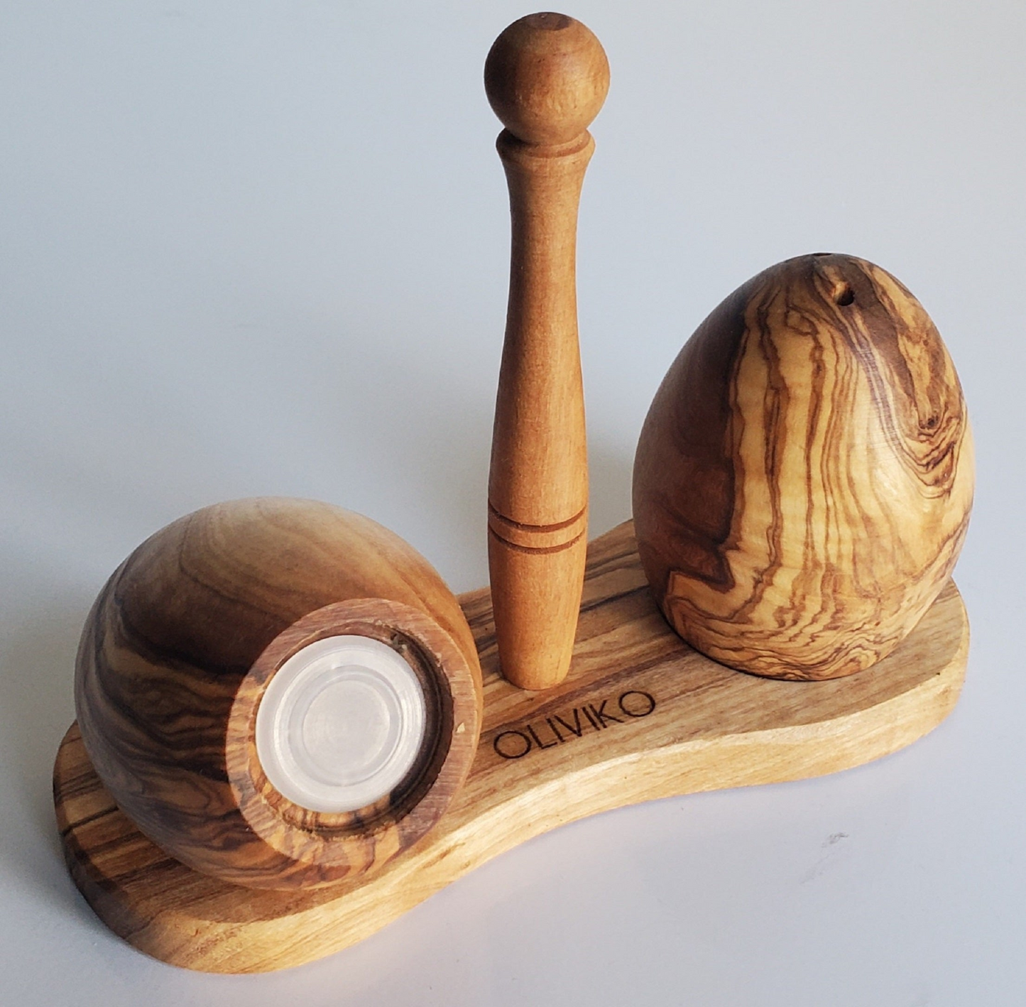 Handmade Olive Wood Egg Salt and Pepper Shaker - Elegant Kitchenware
