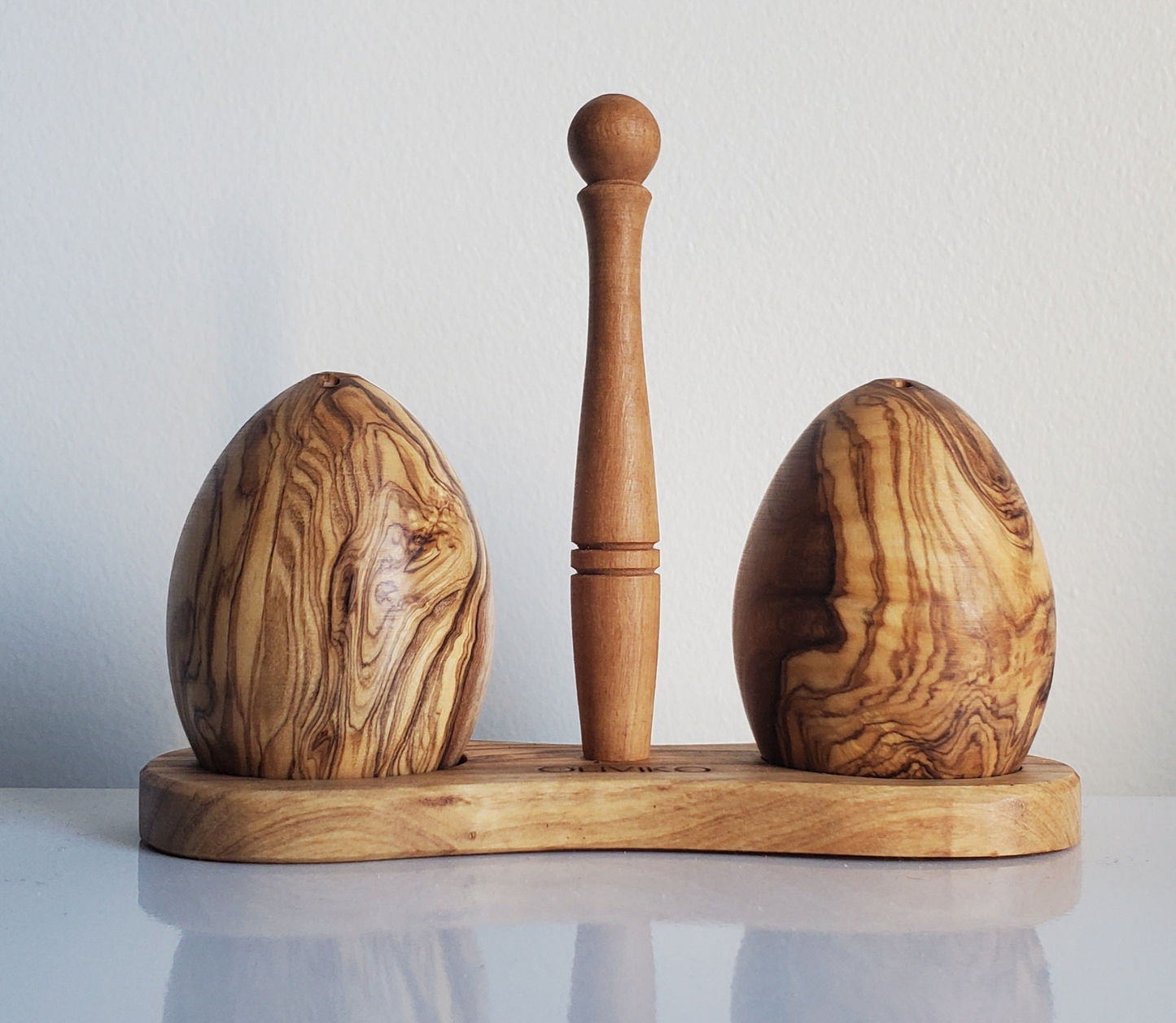 Handmade Olive Wood Egg Salt and Pepper Shaker - Elegant Kitchenware