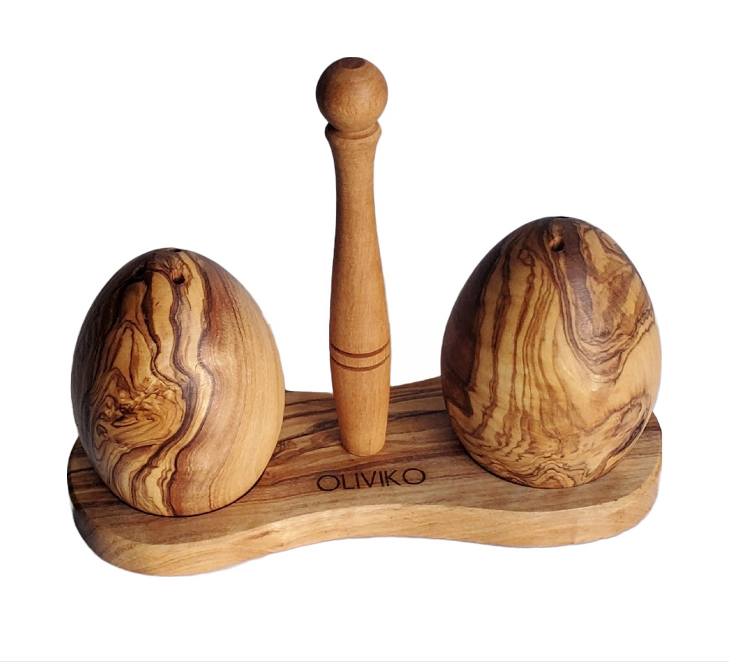 Handmade Olive Wood Egg Salt and Pepper Shaker - Elegant Kitchenware