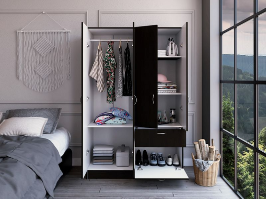Itaca Armoire, Double Door Cabinet, One Drawer, Five Interior Shelves, Rod - Modern Storage Solution