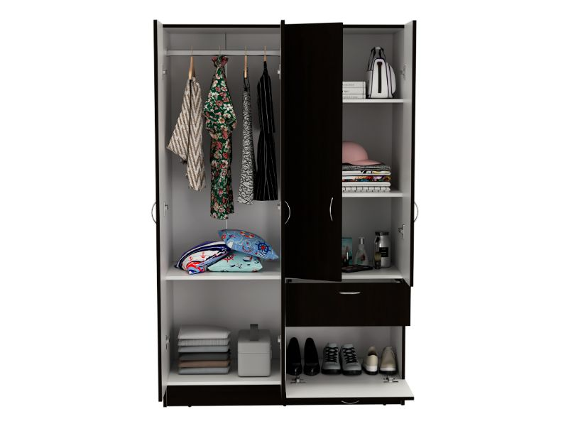 Itaca Armoire, Double Door Cabinet, One Drawer, Five Interior Shelves, Rod - Modern Storage Solution