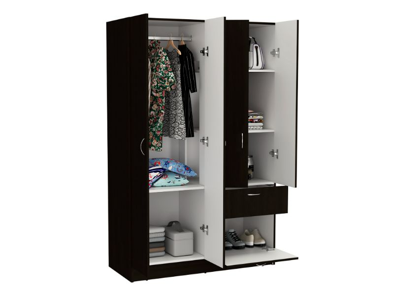 Itaca Armoire, Double Door Cabinet, One Drawer, Five Interior Shelves, Rod - Modern Storage Solution
