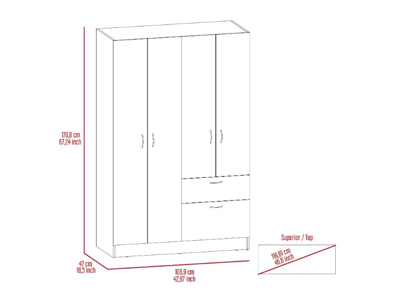 Itaca Armoire, Double Door Cabinet, One Drawer, Five Interior Shelves, Rod - Modern Storage Solution