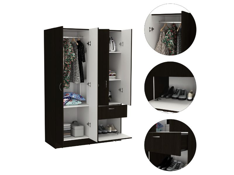 Itaca Armoire, Double Door Cabinet, One Drawer, Five Interior Shelves, Rod - Modern Storage Solution