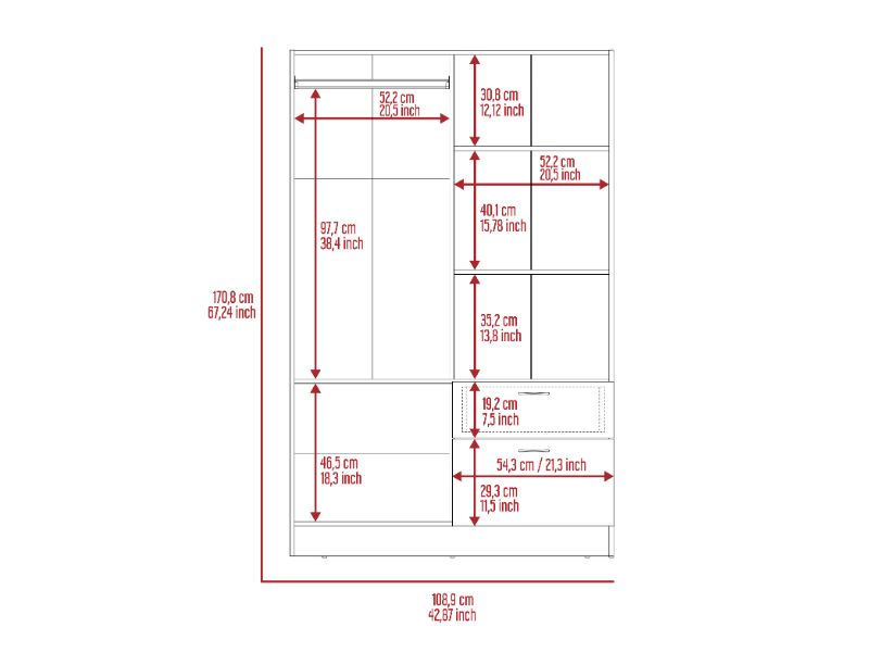 Itaca Armoire, Double Door Cabinet, One Drawer, Five Interior Shelves, Rod - Modern Storage Solution