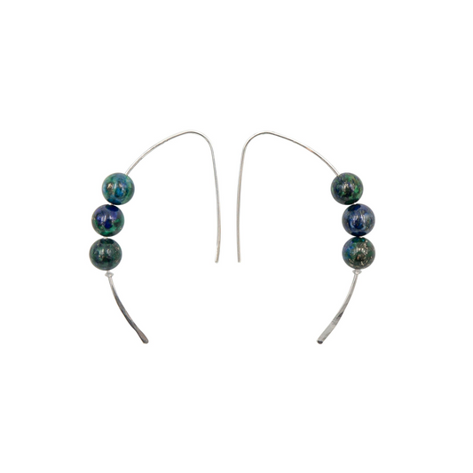 Handmade Azurite Curves Hammered Sterling Silver Earrings