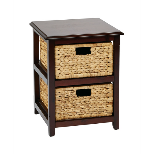 Seabrook Two-Tier Storage Unit with Espresso Finish and Natural Baskets