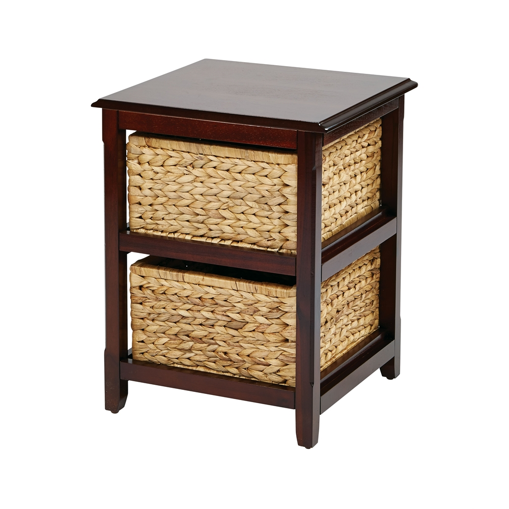 Seabrook Two-Tier Storage Unit with Espresso Finish and Natural Baskets