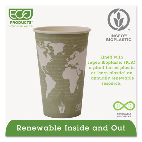 Eco-Products 16 oz World Art Hot Beverage Cups - Leakproof & Eco-Friendly