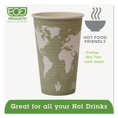 Eco-Products 16 oz World Art Hot Beverage Cups - Leakproof & Eco-Friendly