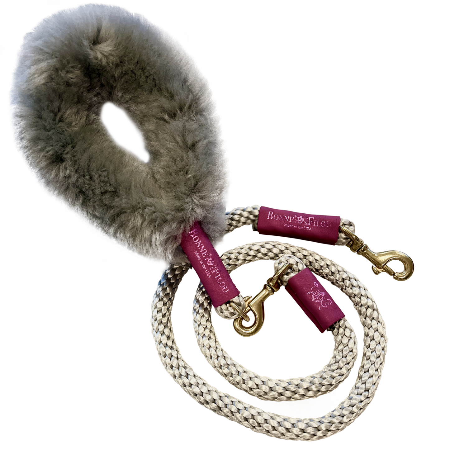 Bundle Shearling Fur Grip + Rope Leash for Dogs - Chic and Functional Dog Walking Accessory