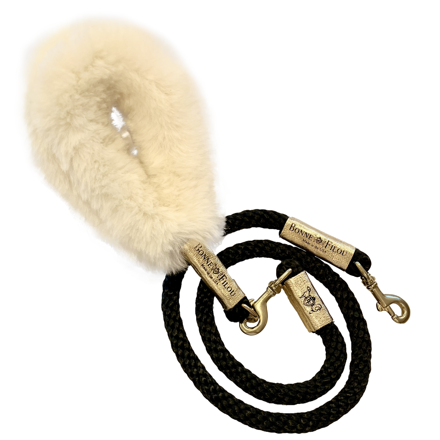 Bundle Shearling Fur Grip + Rope Leash for Dogs - Chic and Functional Dog Walking Accessory