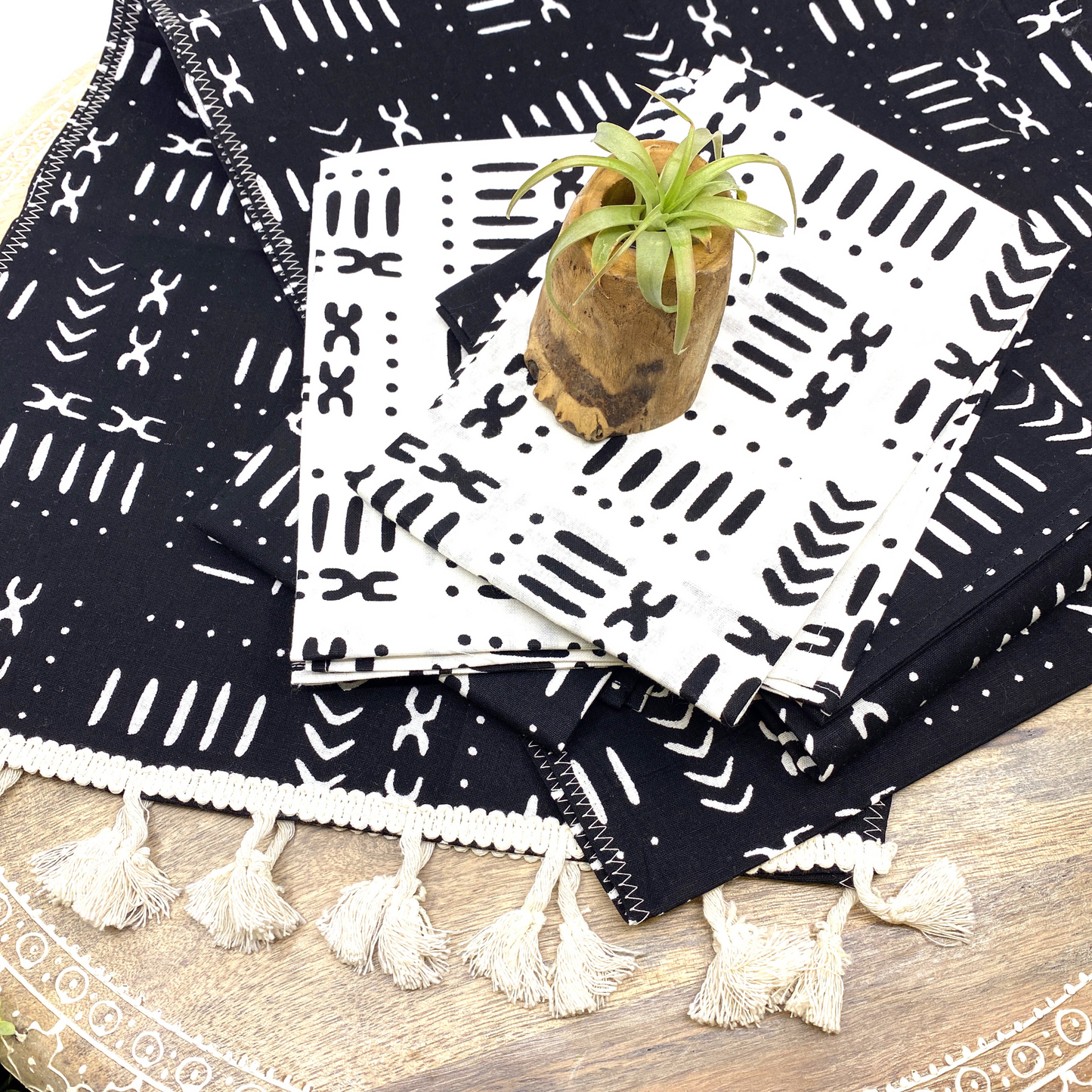 Handmade Coffee Table Runner Black Mudcloth Wax Print