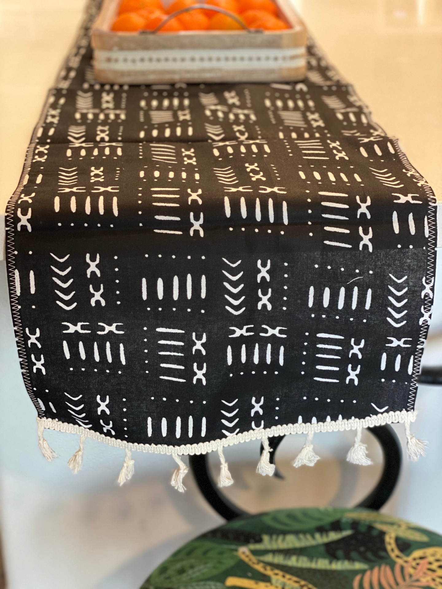 Handmade Coffee Table Runner Black Mudcloth Wax Print