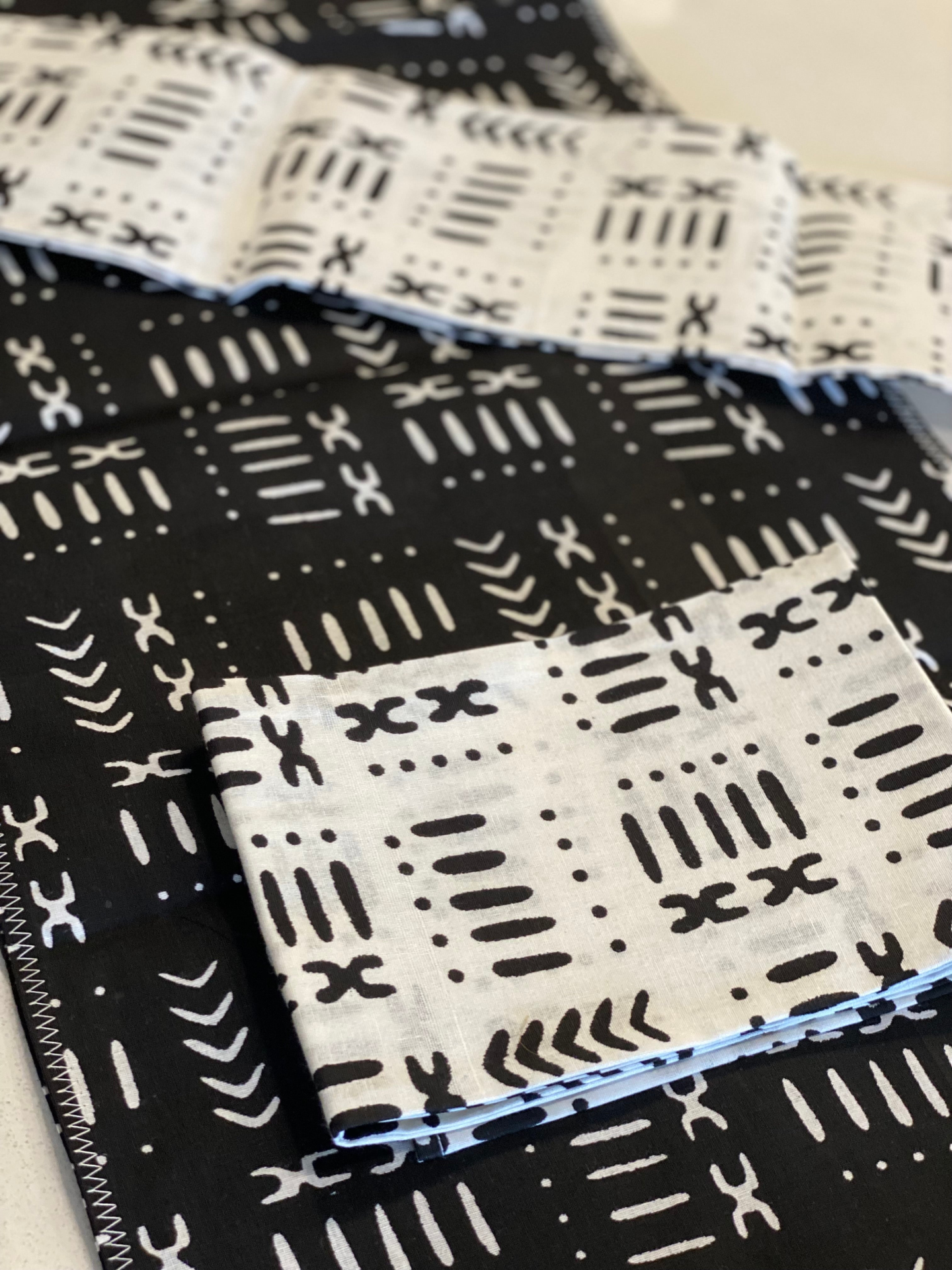 Handmade Coffee Table Runner Black Mudcloth Wax Print
