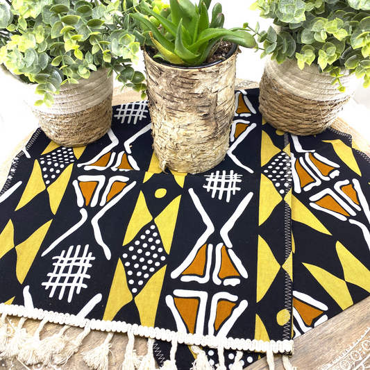 Handmade Coffee Table Runner Brown Bologan Wax Print