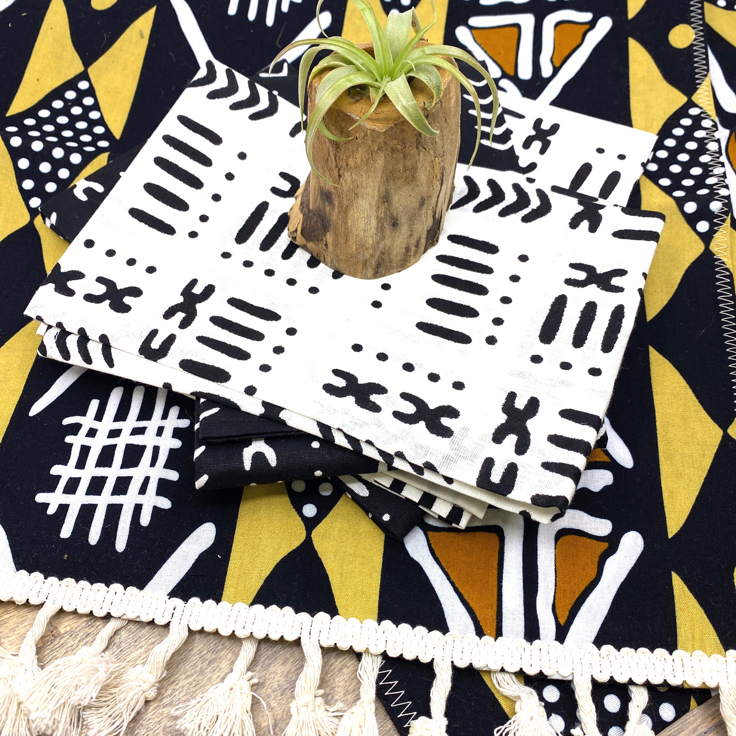 Handmade Coffee Table Runner Brown Bologan Wax Print