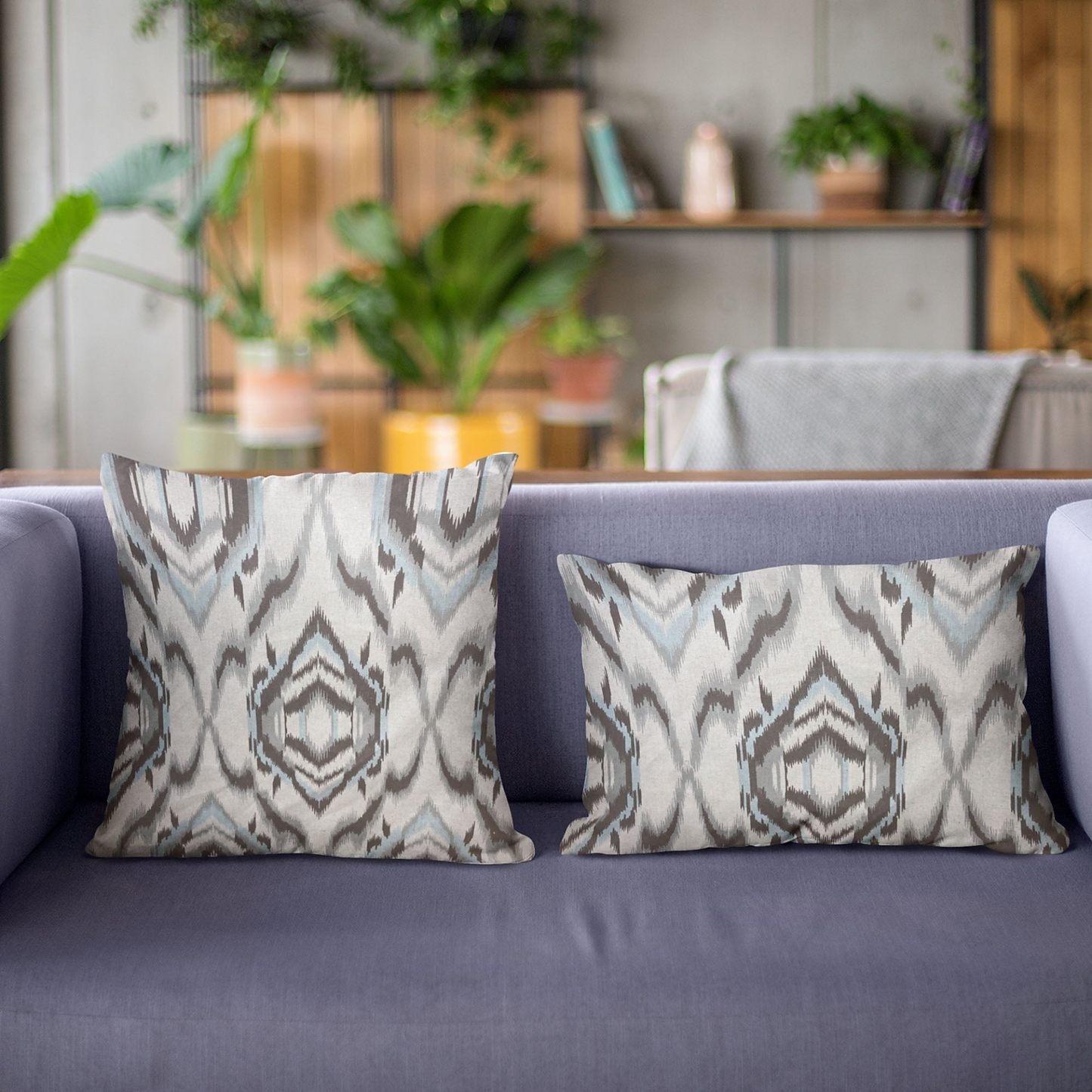 Plutus Ikat Dream Blue, Black, Cream Handmade Luxury Pillow - Buy Online at Best Price