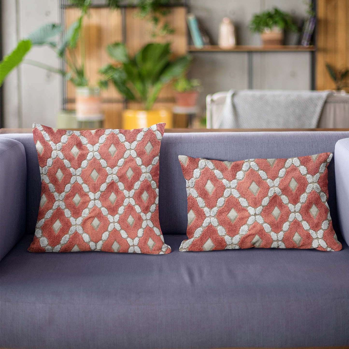 Plutus Velvet Majestic Red, Gray Handmade Luxury Pillow - Double Sided, Invisible Zipper, Hypoallergenic Insert