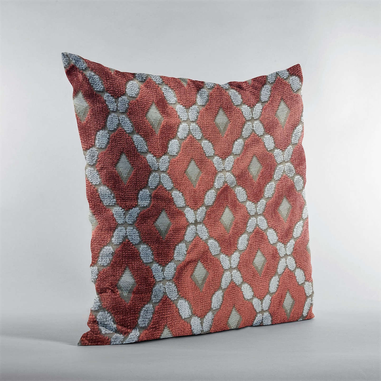 Plutus Velvet Majestic Red, Gray Handmade Luxury Pillow - Double Sided, Invisible Zipper, Hypoallergenic Insert